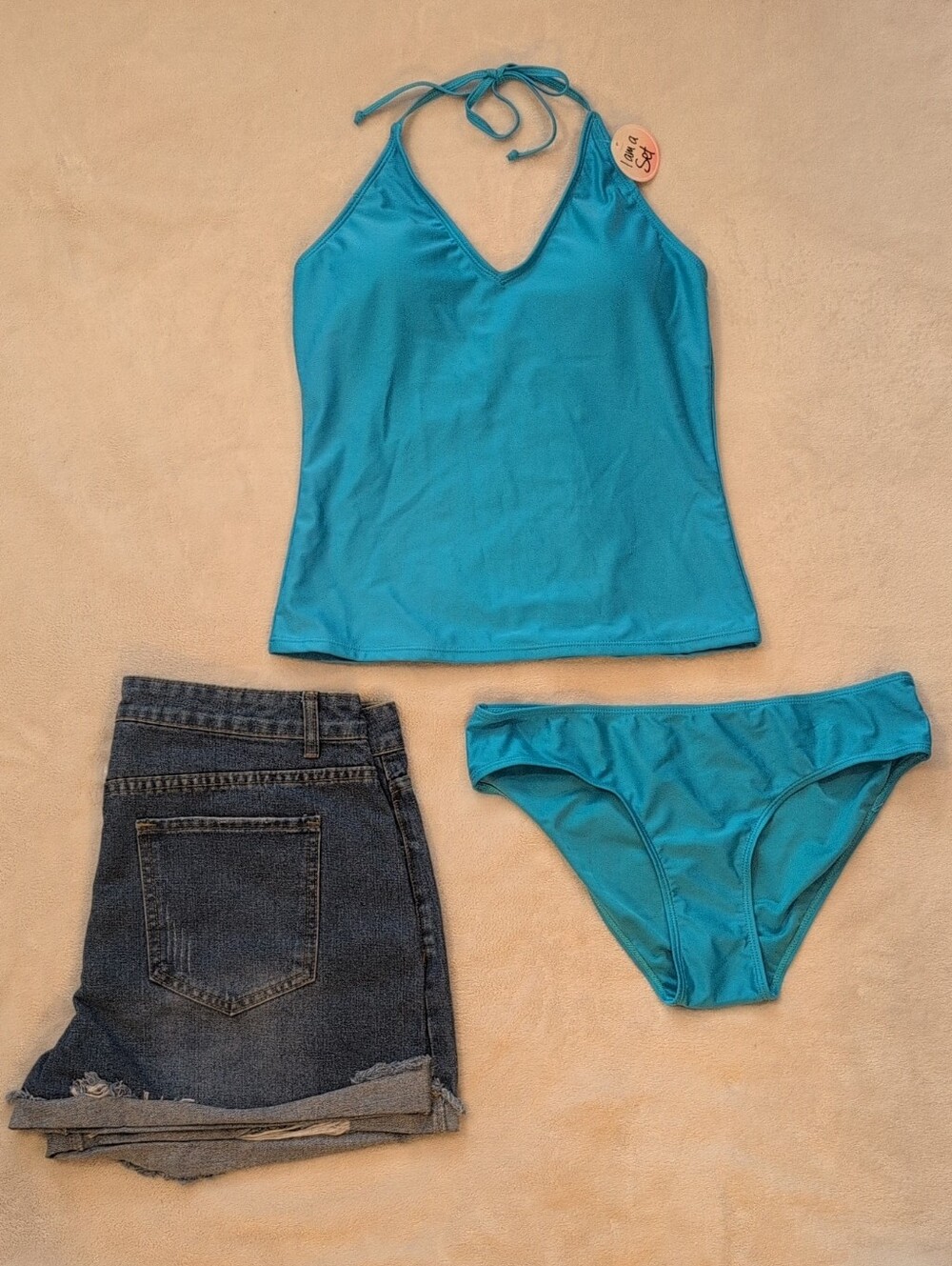 NWT Bobbie Brooks Turquoise Bikini Set & Denim Shorts Bundle XL
